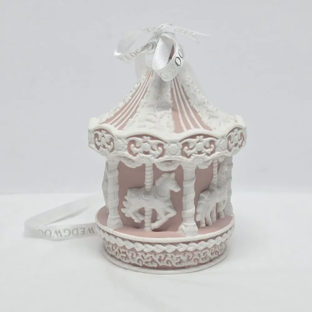 Wedgwood Baby's First Christmas Carousel 2011 Pink Ornament In Box
